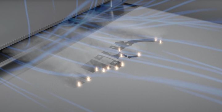 Luftflödet över pulverbädden och de tolv lasrarna som arbetar i SLM Solutions nya 3d-skrivare. Foto: SLM Solutions